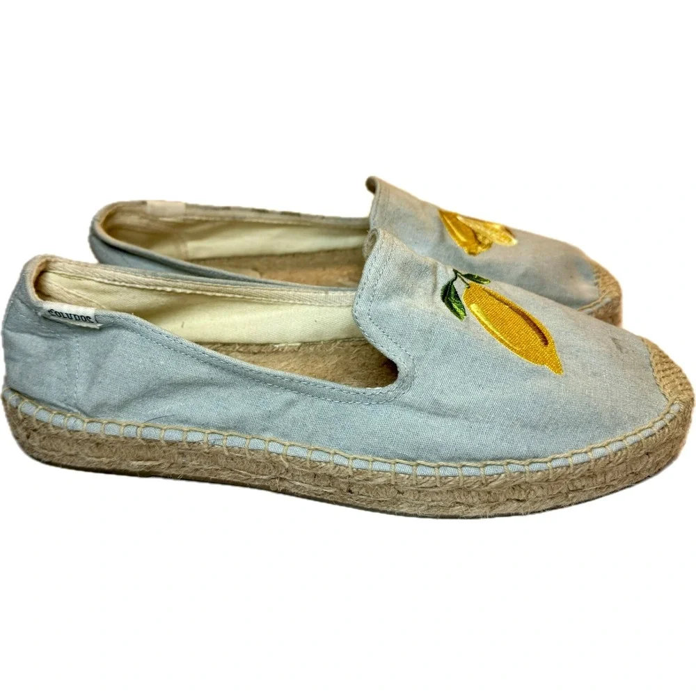 Soludos Espadrille Women's US 10 Lemon Embroidered Organic Cotton Shoes Dopamine